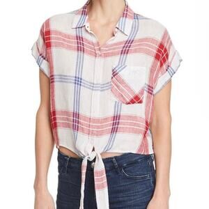 Rails Amelie Carmine Linen Blend Tie Front Shirt